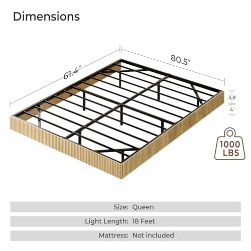 Tatub Natural Queen Floating Bed Frame with LED Lights, Modern Fluted Oak Platform Bed Frame Floating, Heavy Duty Metal Slats, No Box Spring Required Tatub