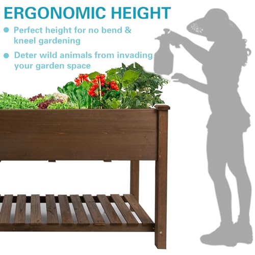 Gowoodhut Raised Garden Bed 48x24x30in, Elevated Wood Planter Box Can Grow Vegetables, Flowers and Herbs Suitable for Backyard, Patio, Balcony, Terrace, Veranda （Brown） - WoodArtSupply