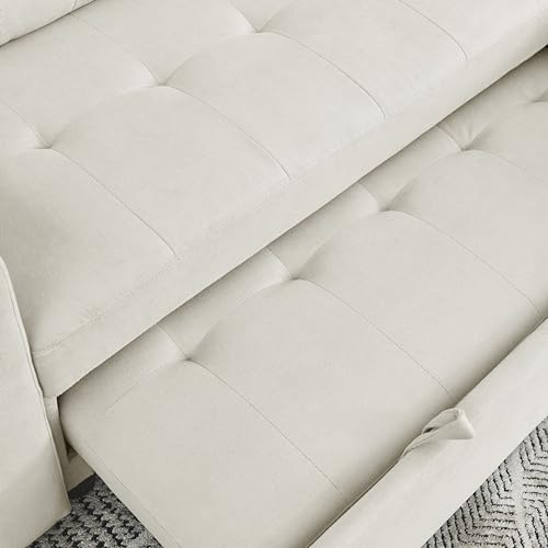 L-Shaped Reversible Sleeper Sectional Sofa Pull Out Couch Bed , Button Tufted Linen Convertible Pullout Sofabed with Storage Chaise Lounge and Detachable Cushion Back for Living Room Apartment Corner Eafurn