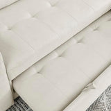 L-Shaped Reversible Sleeper Sectional Sofa Pull Out Couch Bed , Button Tufted Linen Convertible Pullout Sofabed with Storage Chaise Lounge and Detachable Cushion Back for Living Room Apartment Corner Eafurn