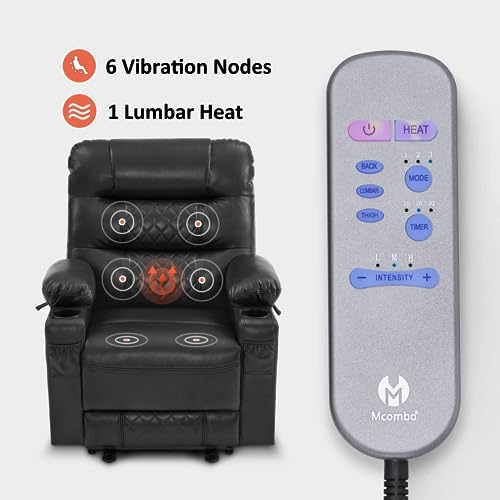 MCombo Zero Gravity Power Recliner Chair with Heat and Vibration Massage, Reclining Chair with USB Ports, Cup Holders for Living Room, Faux Leather PR621 (Black)