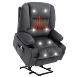 KCQ Overstuffed Electric Recliner Chairs for Adults with Cup Holder and USB Port, Fabric Power Lift Recliner Chair with Heat and Massage for Elderly Seniors, Grey
