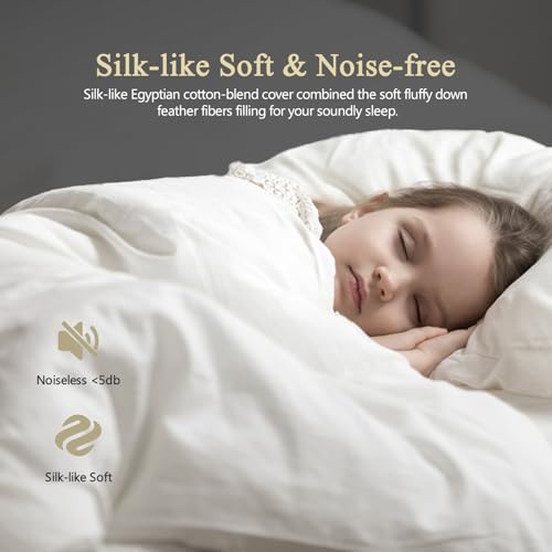 KUSNUG Hotel Luxury Down Fibers Comforter Twin Size - All Season Duvet Insert with Egyptian Cotton Blend Shell, High Fill-Power Hypoallergenic Fluffy Down Feather Fibers Filled, White 68x90 Inch KUSNUG