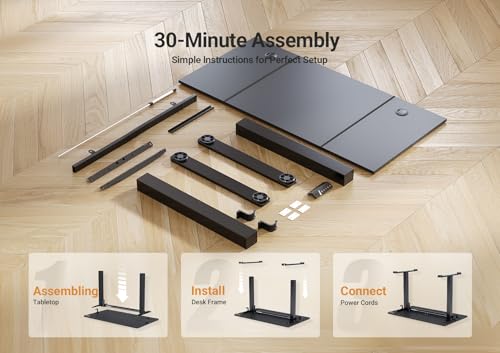 YDN Electric Standing Desk, Adjustable Height Stand up Desk, 48 x 24 Inches Sit Stand Home Office Desks, Black Frame/Black Top YDN