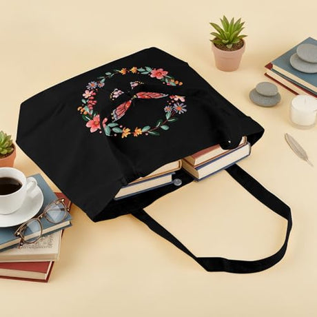 ERKOON Embroidery Canvas Tote Bag for Beginners, Floral Arts Crafts Cross Stitch Kits for Adults Including Stamped Embroidery Bag with Hoops, Needle, Instruction and Color Threads (Butterfly) ERKOON