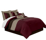 Chezmoi Collection Loft 8-Piece Luxury Striped Comforter Set (Full, Burgundy/Coffee/Brown) Chezmoi Collection