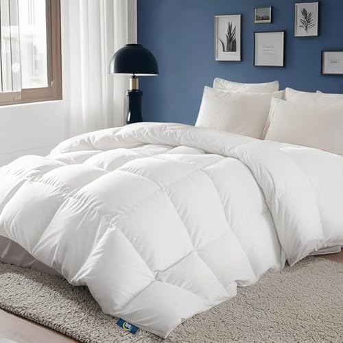 Serta European Down Comforter King Size All Season, 100% Cotton, 600 Fill Power Extra Fluffy, Made in USA, White Down Duvet Insert, Lightweight Medium Warmth, Hotel Style, 106"x 90" White Serta