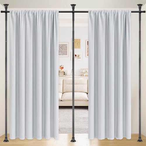 Room Divider Curtain Rod, No Drilling Rod, 48-120inch (H) 28-144inch(W) Adjustable Partition Hanging Room Dividers, Room Partitions and Dividers Floor to Ceiling Self Stand for Space Partition Black CALCHELE