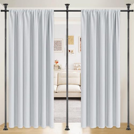 Room Divider Curtain Rod, No Drilling Rod, 48-120inch (H) 28-144inch(W) Adjustable Partition Hanging Room Dividers, Room Partitions and Dividers Floor to Ceiling Self Stand for Space Partition Black CALCHELE