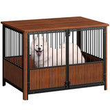 Zivanti 43'' XL Fluted Large Dog Crate Furniture with 3 Doors, Modern Indoor Decorative Dog Crate End Table, Wooden Dog Kennel Cage for Medium to Large Dogs, Walnut Zivanti