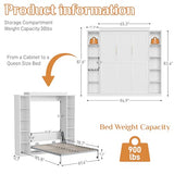 Rophefx Queen Murphy Bed Cabinet with 5-Tier Adjustable Storage Shelves, Wood Queen Wall Bed Cabinet Bed, Space Saving Beds, Hidden Bedframe, Foldable Platform Beds for Guest Room, Bedroom, White Rophefx