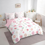 Feelyou Cute Flower 7 Piece Bedding Set Fresh Flower Floral Comforter Set with Sheets for Kids Boys Girls Nature Plants Bed in a Bag Pink Green Bed Set Soft Lightweight Feelyou