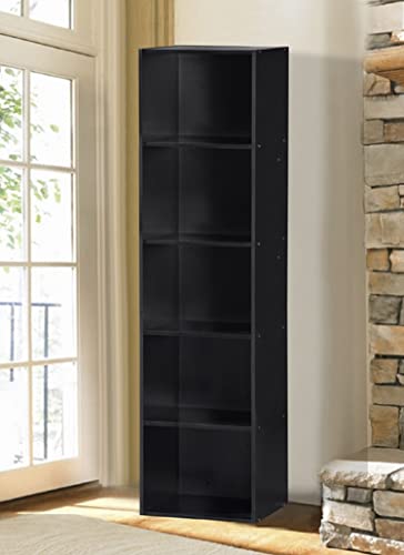 Hodedah 5-Shelf Black Bookcase for Organised Storage and Display - WoodArtSupply