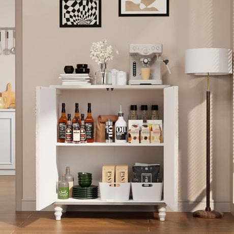 COSIEST 32" W Sideboard Buffet Cabinet with Storage, Accent Cabinet with 2 Push-to-Open Magnetic Doors, Vintage MDF Buffet Table for Living Room, Kitchen, Hallway (Gray,Flower Pattern) COSIEST