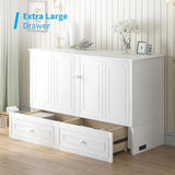 Mjkone Queen Murphy Bed Cabinet, Murphy Beds with USB Charging Station, Modern Cabinet Bed with Drawers & Tri-Folding Mattress, Cube Chest Cabinets Wall Beds for Home Apartment, White Mjkone