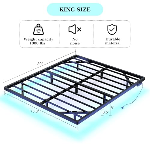 Awesofurni Floating Bed Frame King Size with Smart LED Lights and Charging Station, Heavy Duty Modern Metal Platform Bed No Box Spring Needed - Easy Assembly and Noise Free Awesofurni