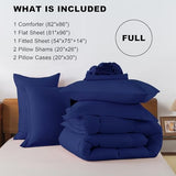 ELNIDO QUEEN® Full Size Comforter Set - 7 Pieces Navy Bed in a Bag Full, Bed Set All Seasons, Soft Bedding Sets with Dark Blue Comforter, Flat Sheet, Fitted Sheet, Pillowcases and Pillow Shams ELNIDO QUEEN