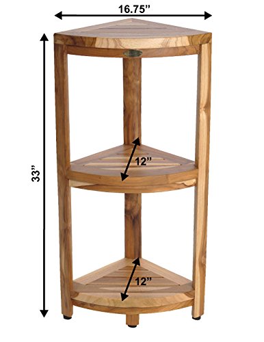 EcoDecors Snazzy Corner Natural ColorThree Tier Shelf Waterproof Teak Wood Shower Bench Stool Seat Chair For Inside Shower Provides Safety, Storage and Organization For Bathroom Accessories EcoDecors