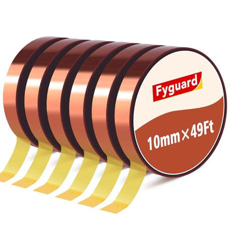 Fyguard 6 Rolls Heat Resistant Tape, 10mm x 49Ft (15m) High Temperature Resistant Transfer Tape for Heat Press Sublimation Welding Electronic Equipment Printing, No Residue Fyguard