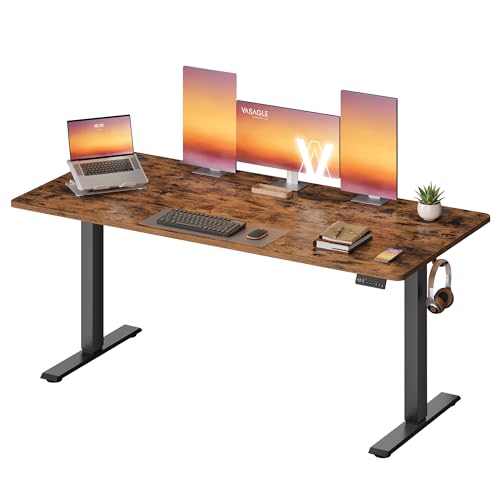 VASAGLE Electric Standing Desk, Height Adjustable Desk, Sedentary Reminder, 4 Memory Heights, for Home Office, 63 x 27.6 Inches, Rustic Brown ULSD316KD02S VASAGLE