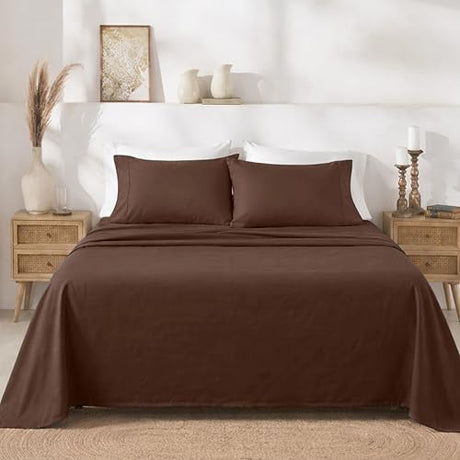 California Design Den Full Size Bed Sheets Set - Soft 400 Thread Count Sateen, Natural 100% Cotton Sheets with Deep Pockets, Breathable, and Durable Bedding Set - Espresso Chocolate Brown California Design Den