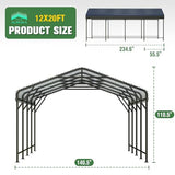 Polar Aurora 12x20 FT Metal Carport, Car Port with Enhanced Base Heavy Duty Garage Outdoor Galvanized Car Shelter, for Car, Boats and Truck Polar Aurora