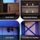 Bestier Farmhouse TV Stand for 70 inch TV, Gaming Entertainment Center with LED Lights, TV Console with 2 Storage Cabinets and Shelf for Living Room, 63'' Inch, Ancona Walnut Bestier