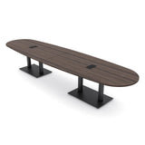 14-Person Oval Boat Shaped Conference Table with Power & Data | Harmony Series Modular Office Table with Matte Black Square Metal Base | Meeting Tables for Offices, & Homes | Natural Eucalyptus –14Ft SKUTCHI DESIGNS INC.
