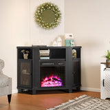 RoyalCraft Corner TV Stands with 18'' Fireplace for TVs up to 55'', Media Console Table with Adjustable Shelves, Acrylic Doors with Diamond Design, Entertainment Center for Living Room, Black RoyalCraft