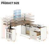 63" Farmhouse Electric Standing Desk Adjustable Height Sit Stand Corner Stand Desks, L Shaped Standing Computer Desk with Power Outlets & Storage Drawers & Sliding Door for Home Office, White St.Mandyu