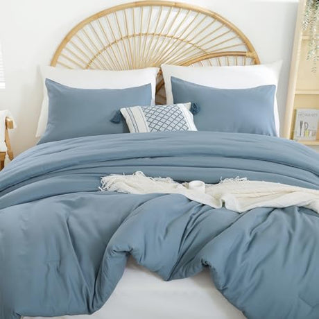 Weigelia Boho Dusty Blue 3PCS Microfiber Bed Comforter Set for All Seasons - Soft, Lightweight Comforter and Pillowcases weigelia