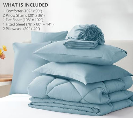 CozyLux King Size Comforter Set Light Blue - 7 Pieces Bed in a Bag King, Luxury Soft Bed Set for All Seasons, Bedding Set with Down Alternative Comforter, Sheets, Pillowcases & Shams CozyLux