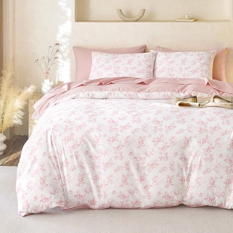 Wake In Cloud - Cottagecore Comforter Set, Floral Vintage Flower Shabby Chic Coquette Aesthetic for Women Teen Girls, Soft Lightweight Dorm Bedding, 3 Pieces, Pink, Full Size Wake In Cloud