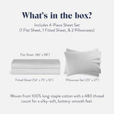 Brooklinen Luxury Sateen 4 Piece Sheet Set - 100% Cotton Bed Sheets, Soft & Durable Full Size Sheets Set in White, Oeko-TEX Certified Bedding Set - 1 Fitted Sheet, 1 Flat Sheet, 2 Pillowcases Brooklinen