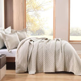 Grassix Linen Quilt Set King Size 3-Piece, 100% Linen Front & Cotton Back, Prewashed Diamond Stitch Bedspread with 2 Shams, Lightweight Breathable Quilt for Hot Sleepers, Modern Farmhouse Bedding Grassix