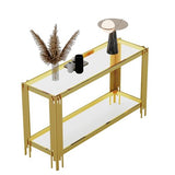 HomVent Rectangular Glass Console Table, Modern Side Sofa Table w/2 Layer Tempered Glass Living Room Table and Mirror Finished Stainless Steel Frame for Living Room Office (Gold, Console Table) HomVent