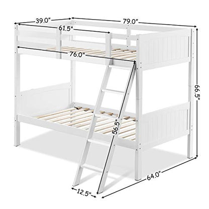 Costzon White Twin Over Twin Convertible Bunk Beds with Ladder and Safety Rail for Kids - WoodArtSupply