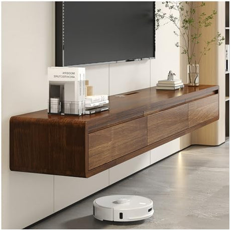XXHOFTPJZ Floating TV Stand, Solid Wood Media Console Wall Mounted, Floating Entertainment Center with Storage Cabinet, Floating Fireplace TV Stand for Living Room and Bedroom (Walnut, 62.99in) XXHOFTPJZ