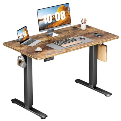 Sweetcrispy Electric Standing Desk Adjustable Height, 40x24 Inch Sit Stand Up Home Office Desks Computer Workstation PC Work Table with 3 Memory Preset Splice Wood Board Metal Frame, Rustic