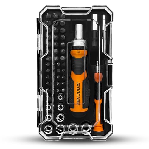 IRONCUBE Ratcheting Screwdriver Set: 56-Piece Magnetic Multi Bits Tool Kit with Case - WoodArtSupply