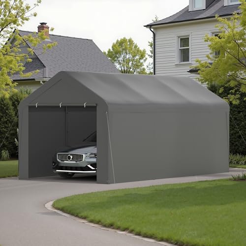 Kecreque Carport 10x20 Heavy Duty Portable Garage w/Removable Sidewalls & Roll-Up Door Car Canopy Party Tents Waterproof UV Resistant All Weather Car Port for Trucks,Boats(Grey) Kecreque