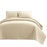 Lush Decor Haniya Solid Waffle Woven Textured Cotton Quilt Set, 3 Piece Set, Full/Queen, Neutral - Soft Waffle Quilt - Neutral Bedding Set - Minimalist, Modern & Farmhouse Bedroom Decor Lush Decor