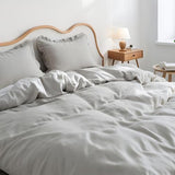 Simple&Opulence 100% Linen Duvet Cover Set, Natural French Flax Light Grey Ruffle Duvet Cover Twin Size, Breathable Comfy Linen Bedding Comforter Cover with 1 Pillowcase (Light Grey, 68" x 86") Simple&Opulence