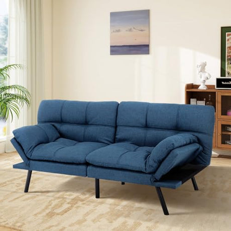 MUUEGM Futon Sofa Bed Memory Foam Navy Blue Futons Modern Office Couch Sleeper Bed Convertible Love seat Sofa for Small Spaces,Apartment,Office with Adjustable Armrest Backrest MUUEGM