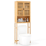 Tangkula Over The Toilet Storage Cabinet, Tall Natural Bamboo Bathroom Shelf Over Toilet with 2 Doors & Open Shelf, Freestanding Toilet Bathroom Space Saver, 24.5 x 9 x 67 Inch (Natural) Tangkula
