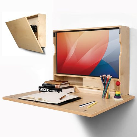 ARROWSTONE SKEENA Wall-Mounted Desk - Floating Folding Desk with Storage, Space-Saving Design for Home Office (31") ARROWSTONE