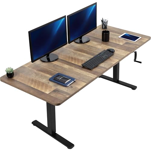 VIVO Manual Height Adjustable 71 x 30 inch Stand Up Desk, Reclaimed Wood Table Top, Black Frame, Standing Workstation with Foldable Handle, DESK-KIT-MB7P VIVO