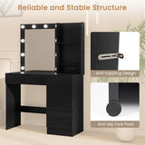 GOFLAME Makeup Vanity Desk with Lights, Modern Dressing Table with Charging Station, Hair Dryer Holder, 4 Large Drawers & 3-Tier Hutch, 3-Color Lights Adjustable, Black Vanity Table for Bedroom GOFLAME