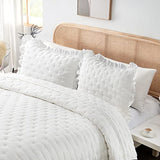 HIARUO 2-Piece Twin Quilt Set - Soft Warm Ultrasonic Reversible Pleated Ruffled Coverlet Bedspread Set (68 x 90 Inch) with 1 Pillow Sham (20 x 26 Inch), Lightweight White HIARUO