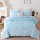 BYHOFMLY Light Blue Queen Size Comforter Sets Faux Fur Fluffy Girls Bedding Sets Plush Shaggy Velvet Furry Comforter 3Pcs Warm Fuzzy Teen Girl Bed Set (Light Blue, Full/Queen) BYHOFMLY